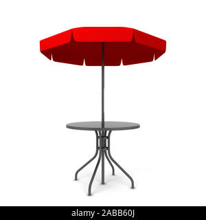 Garden umbrella with table. 3d illustration isolated on white background Stock Photo