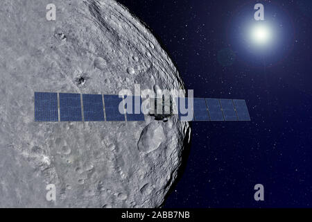 Space satellite over the moon Elements of this image were furnished by NASA. Stock Photo