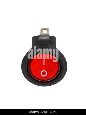 Red electrical power switch, electronic component, isolated on white background Stock Photo