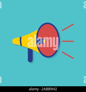 Icon of yellow bullhorn. Concept of referral program marketing. Blue background. Flat style stock vector Stock Vector