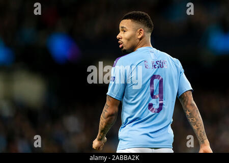 Manchester, UK. 26th Nov, 2019. Gabriel Jesus of Manchester City during the UEFA Champions League Group C match between Manchester City and Shakhtar Donetsk at the Etihad Stadium on November 26th 2019 in Manchester, England. (Photo by Daniel Chesterton/phcimages.com) Credit: PHC Images/Alamy Live News Stock Photo