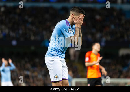 Manchester, UK. 26th Nov, 2019. Joao Cancelo of Manchester City during the UEFA Champions League Group C match between Manchester City and Shakhtar Donetsk at the Etihad Stadium on November 26th 2019 in Manchester, England. (Photo by Daniel Chesterton/phcimages.com) Credit: PHC Images/Alamy Live News Stock Photo