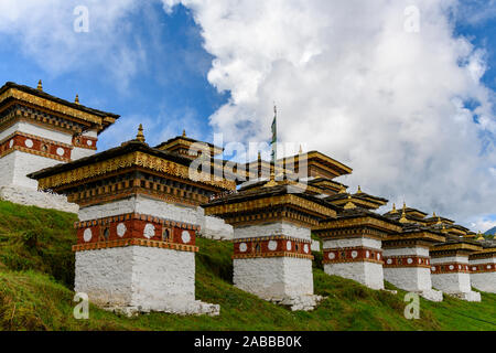 108 Druk Wangyal Chortens along Dochula Pass, Bhutan Stock Photo