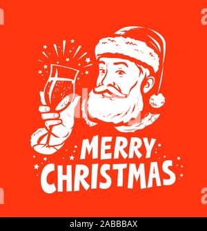 Merry Christmas font with Santa Claus and elf on the train in ...