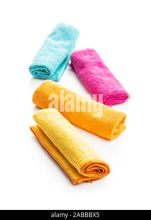 Microfiber cleaning towels isolated on white background. Stock Photo