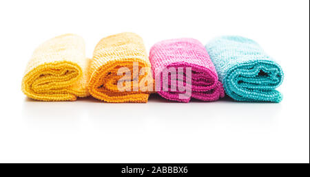 Microfiber cleaning towels isolated on white background. Stock Photo