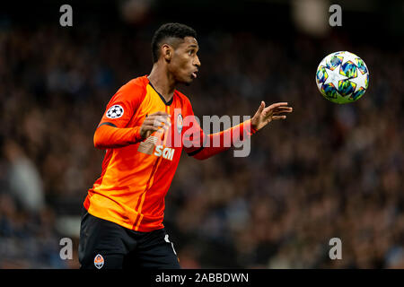 Manchester, UK. 26th Nov, 2019. Tete of Shakhtar Donetsk during the UEFA Champions League Group C match between Manchester City and Shakhtar Donetsk at the Etihad Stadium on November 26th 2019 in Manchester, England. (Photo by Daniel Chesterton/phcimages.com) Credit: PHC Images/Alamy Live News Stock Photo