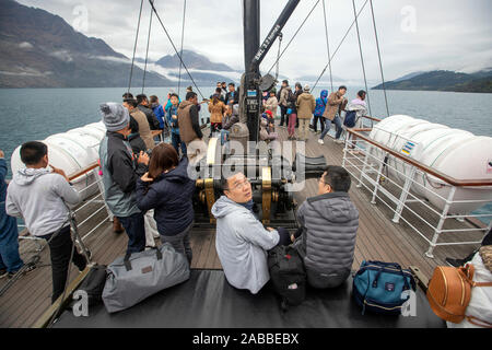 Picture by Tim Cuff - 9 October 2019 - TSS Earnslaw steamship, Lake Waktipu, Queenstown, New Zealand Stock Photo