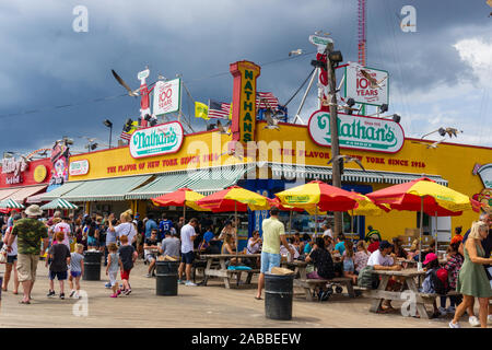 New York, USA - August 20, 2018 The original Nathan's Hot Dog restaurant at Coney Island, Brooklyn, New York. Stock Photo