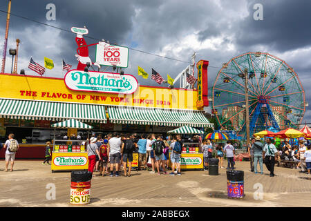 New York, USA - August 20, 2018 The original Nathan's Hot Dog restaurant at Coney Island, Brooklyn, New York. Stock Photo