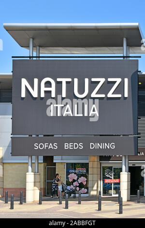 Natuzzi Italia an Italian retail furniture business with big store sign above entrance to shop premises on UK Lakeside retail park West Thurrock Essex Stock Photo