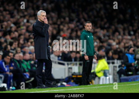 London, UK. 26th Nov, 2019. Tottenham manager, Jose Mourinho during the UEFA Champions League Group stage match between Tottenham Hotspur and Olympiacos Piraeus at Tottenham Hotspur Stadium, London, England. Photo by Carlton Myrie. Editorial use only, license required for commercial use. No use in betting, games or a single club/league/player publications. Credit: UK Sports Pics Ltd/Alamy Live News Stock Photo