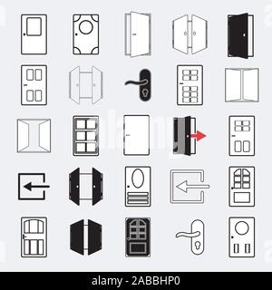 Outline set of doors icon on white background Stock Vector