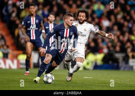 Estadio Santiago Bernabeu, Madrid, Spain. 26th Nov, 2019. UEFA Champions League Football, Real Madrid versus Paris Saint Germain; Marco Verratti (PSG) in action during the match - Editorial Use Credit: Action Plus Sports/Alamy Live News Stock Photo