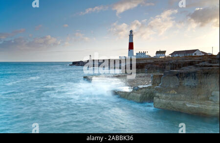 Portland Bill - the iconic lighthouse landmark in the southern county of Dorset in England. Stock Photo