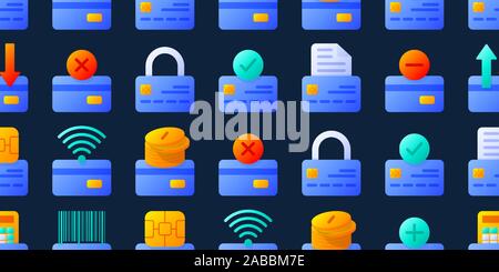 Credit cards seamless pattern with different elements stock vector illustration. Background for banking, online and offline payment systems Stock Vector