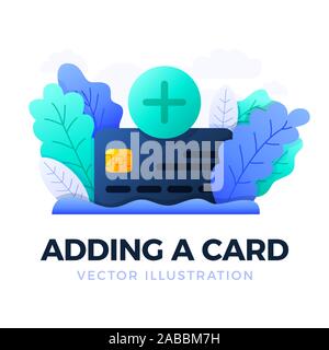 Plus Button and Credit Card Vector stock illustration isolated on a white background. Concept of opening a bank account or paying for medical services Stock Vector