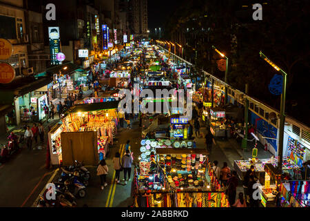 Taoyuan, Taiwan - November 12, 2019: Overhead view of the market and food stalls of Zhongli Night Market in Taoyuan, Taiwan. Stock Photo