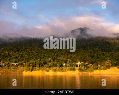 Landscape morning view of a Burmese village while cruising on the ...