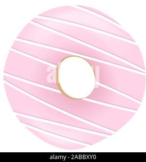 Sweet pink donut with striped icing and sprinkles isolated on white background. Vector illustration Stock Vector
