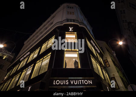 VIENNA, AUSTRIA - NOVEMBER 6, 2019: Louis Vuitton Logo on their local shop in Vienna.  Louis Vuitton is a fashion house manufacturer and luxury retail Stock Photo