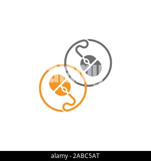 linked pc mouse cable symbol logo vector Stock Vector