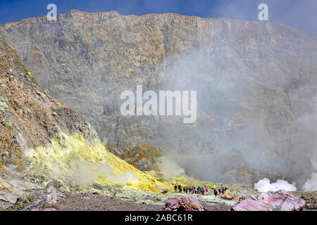 Tourist group on Whakaari (White Island), New Zealand's most active volcano Stock Photo