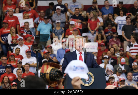 Sunrise, United States. 26th Nov, 2019. United States President Donald J. Trump speaks to supporters during a 'Keep America Great' Homecoming Rally at the BB&T Center, in Sunrise, Florida on Tuesday, November 26, 2019. Photo by Gary I Rothstein/UPI Credit: UPI/Alamy Live News Stock Photo
