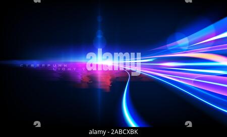 Vector art of dynamic light motion, light trail, high speed effect, traffic motion. light motion effect, slow shutter of traffic. Stock Vector