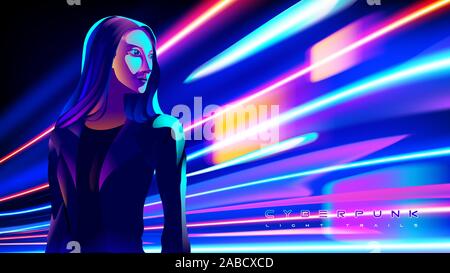 Vector art of dynamic light motion, light trail, high speed effect, traffic motion. light motion effect, slow shutter of traffic. Stock Vector