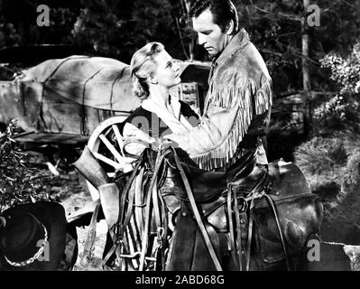 PAWNEE, from left, George Montgomery, Lola Albright, 1957 Stock Photo ...