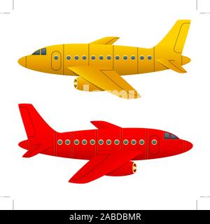 Yellow and red aircraft on a white background. Isolated objects. Cartoon style. Vector Image. Stock Vector