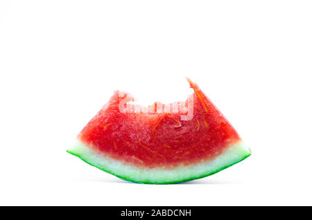 Close up of Red watermelon Bite on a white background Stock Photo