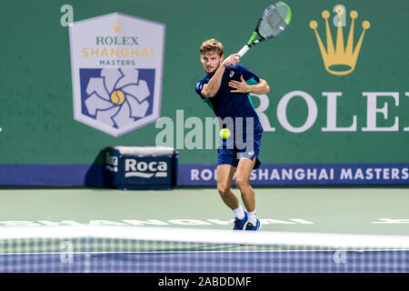 Kazakhstani professional tennis player Mikhail Kukushkin competes against S Belgian professional tennis player David Goffin during the second round of Stock Photo