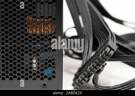 Modular power supply with cables for desktop pc Stock Photo