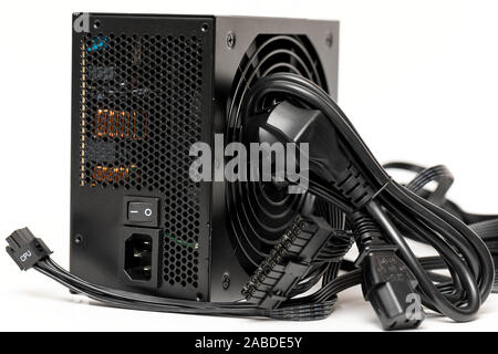 Modular power supply with cables for desktop pc Stock Photo