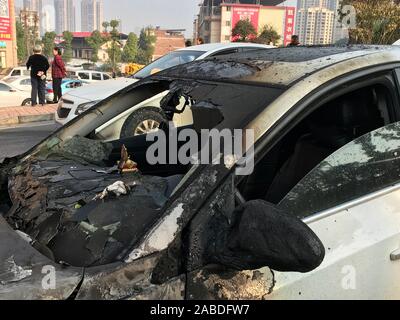 A Chevrolet autoignites while parking on the street in Shaoyang city, central China's Hunan province, 10 October 2019. Stock Photo