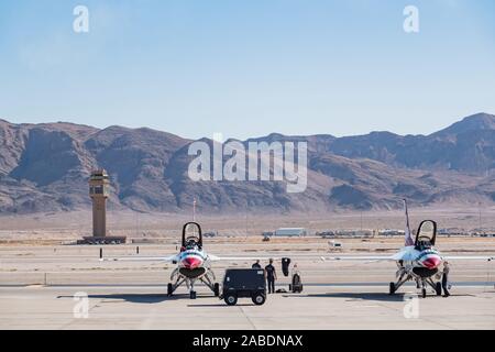 Las Vegas, NOV 17:  Thunderbirds F-16 demo in USAF Air show at Nellis Air Force Base on NOV 17, 2019 at Las Vegas, Nevada Stock Photo