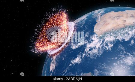 3d rendered illustration of an asteroid impacts earth Stock Photo