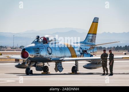 Las Vegas, NOV 17:  North American F-86F Sabre demo in USAF Air show at Nellis Air Force Base on NOV 17, 2019 at Las Vegas, Nevada Stock Photo