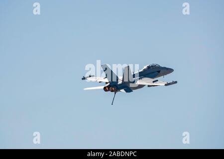 Las Vegas, NOV 17:  F-22 Raptor flying demo in USAF Air show at Nellis Air Force Base on NOV 17, 2019 at Las Vegas, Nevada Stock Photo