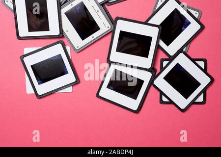 Slides on a pink table. Stock Photo
