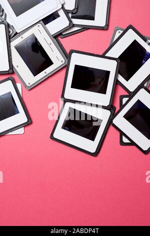 Slides on a pink table. Stock Photo