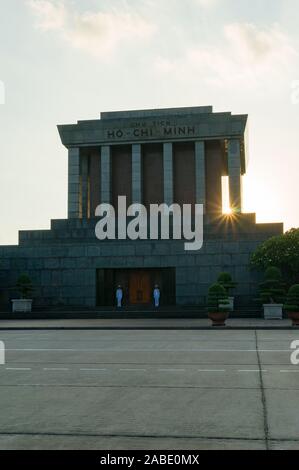 Ho Chi Minh, Vietnam - August 21, 2017: Ho Chi Minh Mausoleum building with sun star Stock Photo