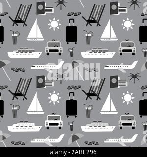 seamless pattern background of summer travel in gray colors Stock Vector
