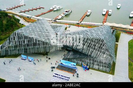 An Aerial View Of Yangcheng Lake Tourist Transportation Center Which 