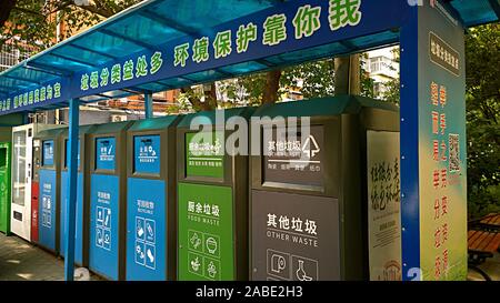 Garbage cans for classification of waste were put in place in a Hutong ...