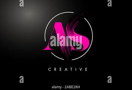 Pink AS Brush Stroke Letter Logo Design. Pink Paint Logo Leters Icon with Elegant Circle Vector Design. Stock Vector