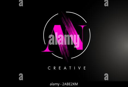 Pink AN Brush Stroke Letter Logo Design. Pink Paint Logo Leters Icon with Elegant Circle Vector Design. Stock Vector