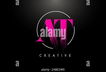 Pink AT Brush Stroke Letter Logo Design. Pink Paint Logo Leters Icon with Elegant Circle Vector Design. Stock Vector